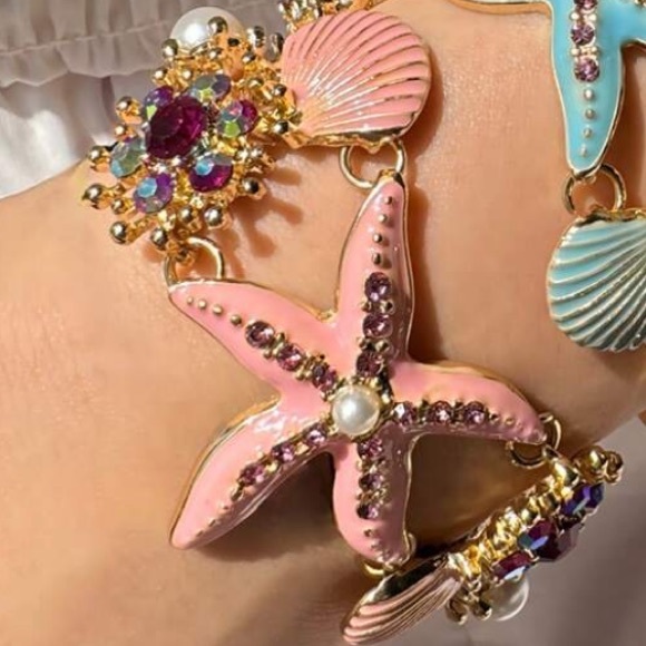 Pink Shell and Starfish Cubic Zirconia Bracelet - Picture 6 of 8